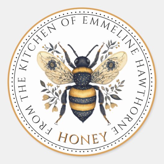 Elegant Honey Bee Floral Honey Label (Voorkant)