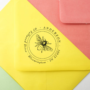 Elegant Honey Bee Rond Retouradres Rubberstempel