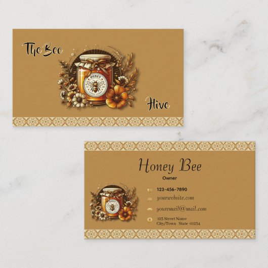 Elegant Honey Jar for Beekeepers & Honey Producers Visitekaartje (Voorkant / Achterkant)