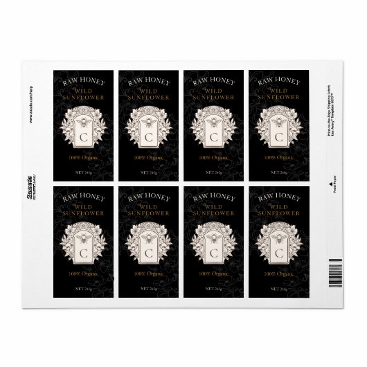 Elegant  Honey Queen Bee Honey Jar Label (Full Sheet)