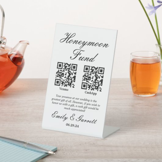 Elegant Honeymoon Fund QR Code Pedestal Sign Reclamebord Met Voetstuk (Insitu)