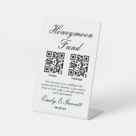 Elegant Honeymoon Fund QR Code Pedestal Sign Reclamebord Met Voetstuk (Voorkant)