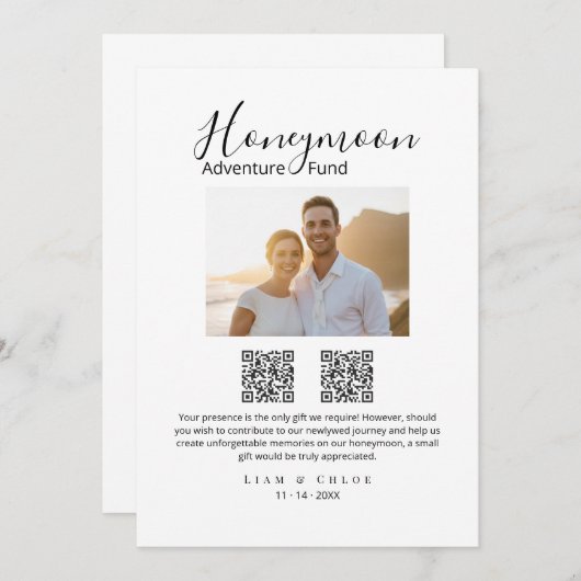 Elegant Honeymoon Fund QR Code Wedding Sign photo Kaart (Voorkant / Achterkant)