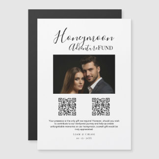 Elegant Honeymoon Fund QR Code Wedding Sign photo Magnetische Uitnodiging