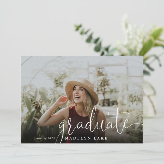 Elegant Horizontal Vier Foto 2023 Afstuderen Invi Kaart (Staand voorkant)
