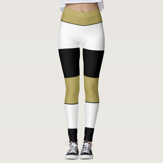 Elegant Horizontale Stripes Black Gold White Leggings (Voorkant)