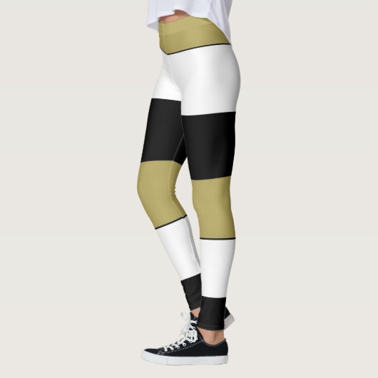 Elegant Horizontale Stripes Black Gold White Leggings (Links)