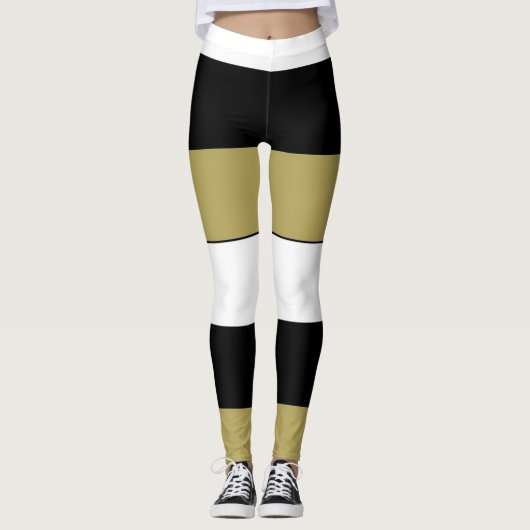 Elegant Horizontale Stripes Black Gold White Leggings (Voorkant)