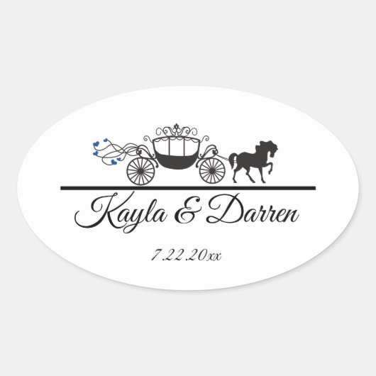 Elegant Horse and Buggy Wedding Ovale Sticker (Voorkant)