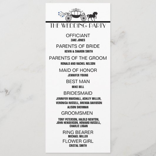 Elegant Horse and Buggy Wedding Party Programmakaart (Achterkant)