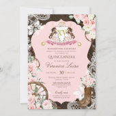 Elegant Horse Crest Rustic Pink Charro Quinceanera Kaart (Voorkant)