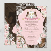 Elegant Horse Crest Rustic Pink Charro Quinceanera Kaart (Voorkant / Achterkant)
