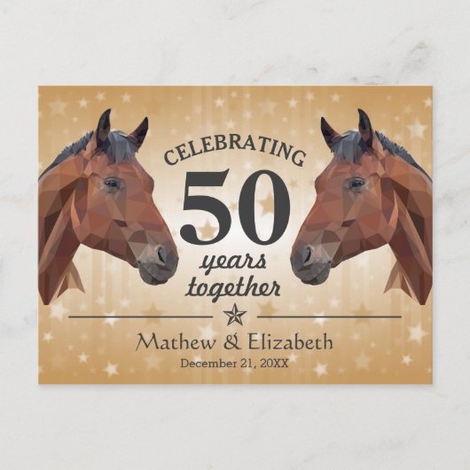 Elegant Horse Custom Gold 50e bruiloft Jubileum Briefkaart (Voorkant)