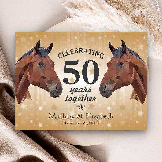 Elegant Horse Custom Gold 50e bruiloft Jubileum Briefkaart