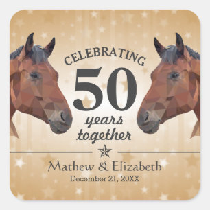 Elegant Horse Custom Gold 50e bruiloft Jubileum Vierkante Sticker
