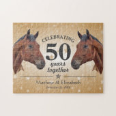 Elegant Horse Custom Gold 50th Wedding Jubileum Legpuzzel (Horizontaal)