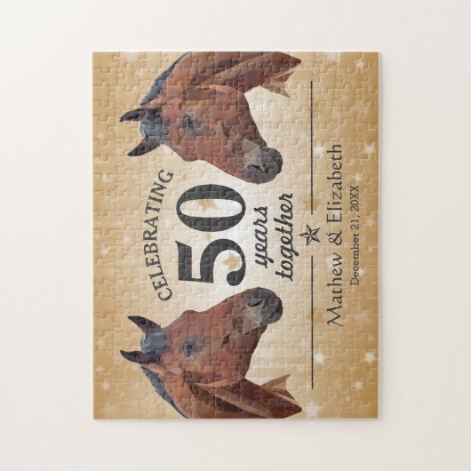 Elegant Horse Custom Gold 50th Wedding Jubileum Legpuzzel (Verticaal)