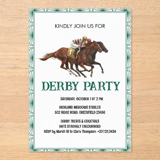 Elegant Horse Derby Party Invitation Acryl Uitnodigingen (Voorkant)