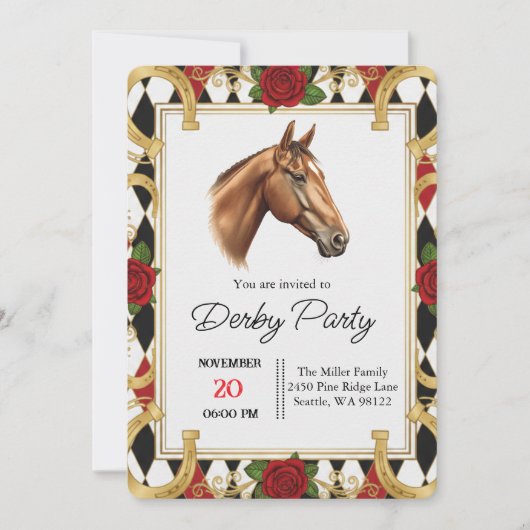 Elegant Horse Derby Party Invitation Kaart (Voorkant)