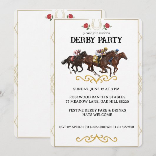 Elegant Horse Derby Party Invitation Kaart (Voorkant / Achterkant)