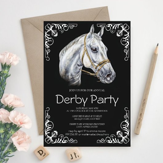 Elegant Horse Derby Party Invitation with Black an Kaart