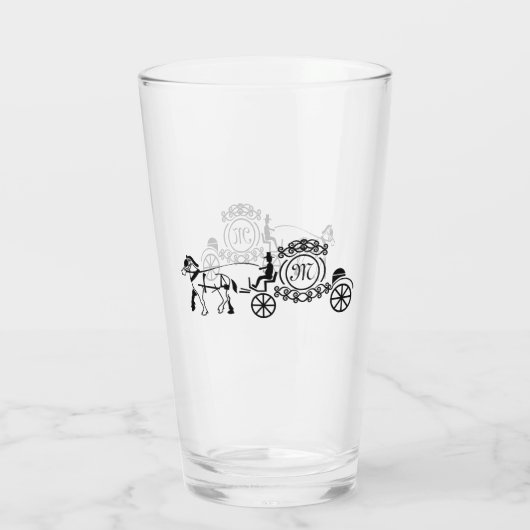 Elegant Horse Drawn Wedding Wagon Monogram Glas (Achterkant)