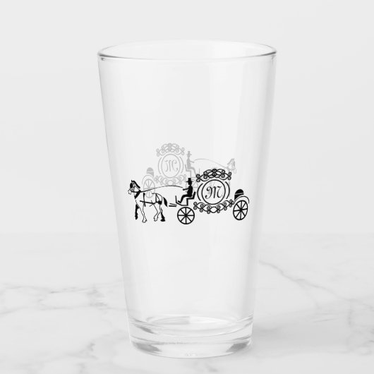 Elegant Horse Drawn Wedding Wagon Monogram Glas (Voorkant)