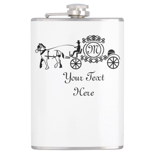 Elegant Horse Drawn Wedding Wagon Monogram Heupfles (Voorkant)