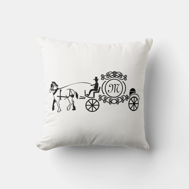 Elegant Horse Drawn Wedding Wagon Monogram Kussen (Voorkant)