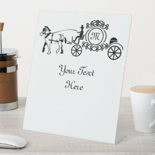 Elegant Horse Drawn Wedding Wagon Monogram Reclamebord Met Voetstuk