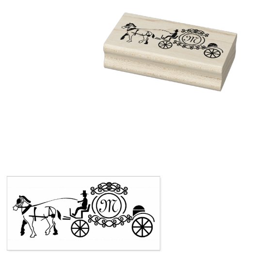 Elegant Horse Drawn Wedding Wagon Monogram Rubberstempel (Gestempeld)