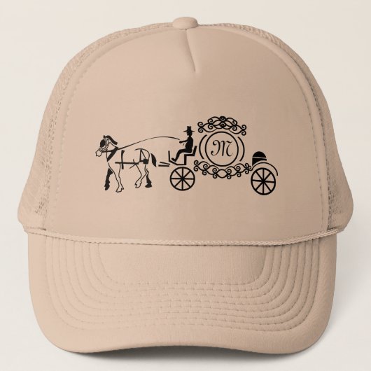 Elegant Horse Drawn Wedding Wagon Monogram Trucker Pet (Voorkant)