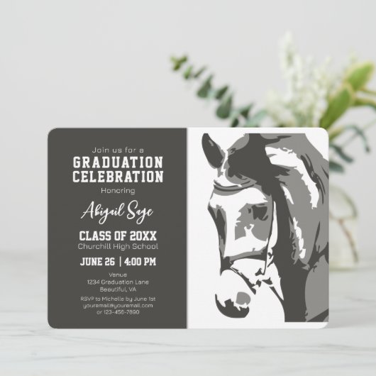 Elegant Horse Equestrian Afstuderen Uitnodiging (Staand voorkant)