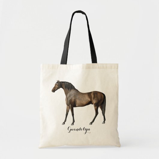 Elegant  Horse Equestrian Custom Name Tote Bag (Voorkant)
