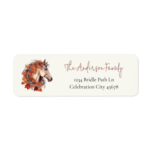 Elegant Horse Equestrian Herfst Foliage Adres Etiket (Voorkant)