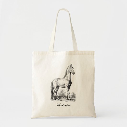 Elegant  Horse Equestrian Script Name Tote Bag (Voorkant)