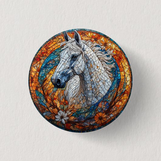 Elegant Horse Glas in lood Portret Ronde Button 3,2 Cm (Voorkant)