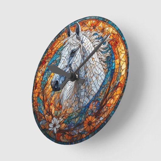 Elegant Horse Glas in lood Portret Ronde Klok (Hoek)