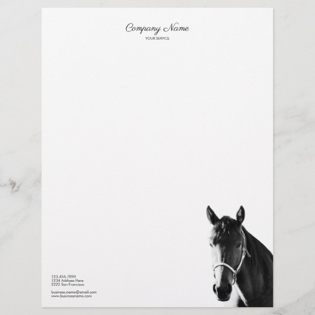 Elegant Horse Head Black White Letterhead Briefhoofd (Voorkant)