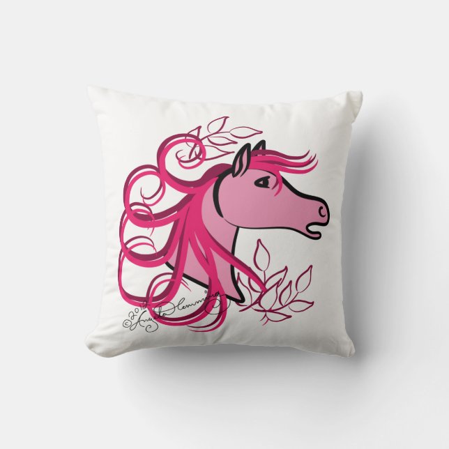 Elegant Horse Head Roos Roze Kussen (Voorkant)