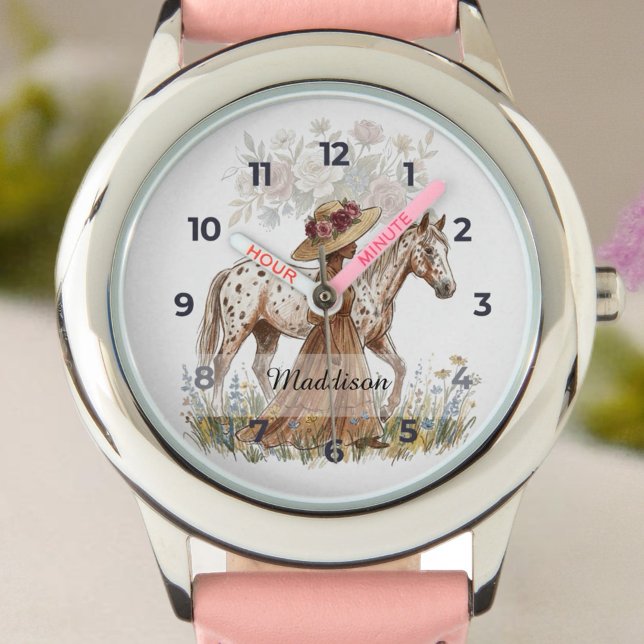  Elegant Horse Lover Birthday Horloge (Celebrate a special birthday with this elegant French country-inspired card!)