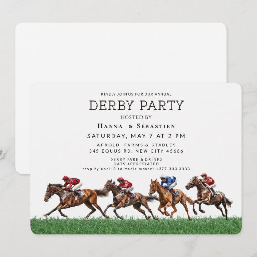 Elegant Horse Racing Garden Party Invitation Kaart (Voorkant / Achterkant)