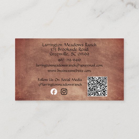 Elegant Horse Ranch Western Cross Logo QR Code Visitekaartje (Achterkant)
