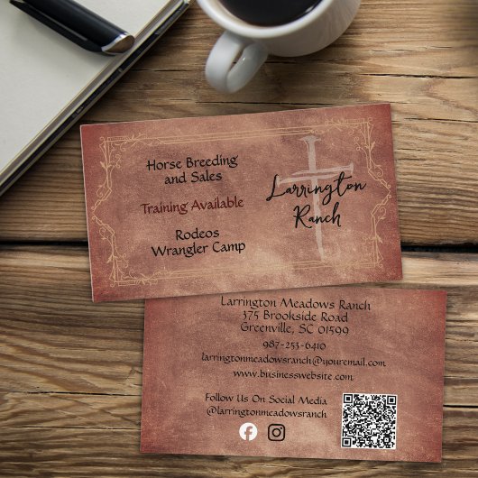 Elegant Horse Ranch Western Cross Logo QR Code Visitekaartje
