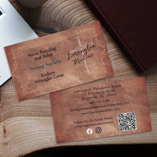 Elegant Horse Ranch Western Cross QR Code Business Visitekaartje