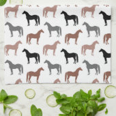 Elegant Horses Brown, Black and Grey Pattern Theedoek (Gevouwen)