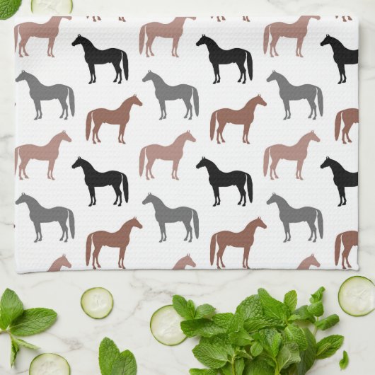 Elegant Horses Brown, Black and Grey Pattern Theedoek (Gevouwen)