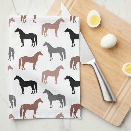 Elegant Horses Brown, Black and Grey Pattern Theedoek (Quarter Fold)