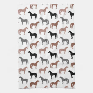 Elegant Horses Brown, Black and Grey Pattern Theedoek