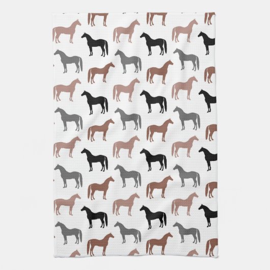Elegant Horses Brown, Black and Grey Pattern Theedoek (Verticaal)